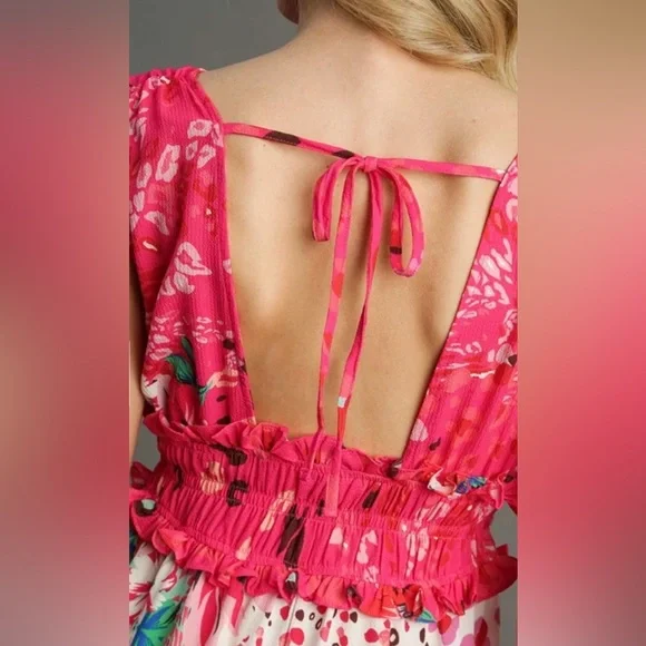 NWT Umgee Mixed Media Floral Maxi Dress - Picture 2 of 5